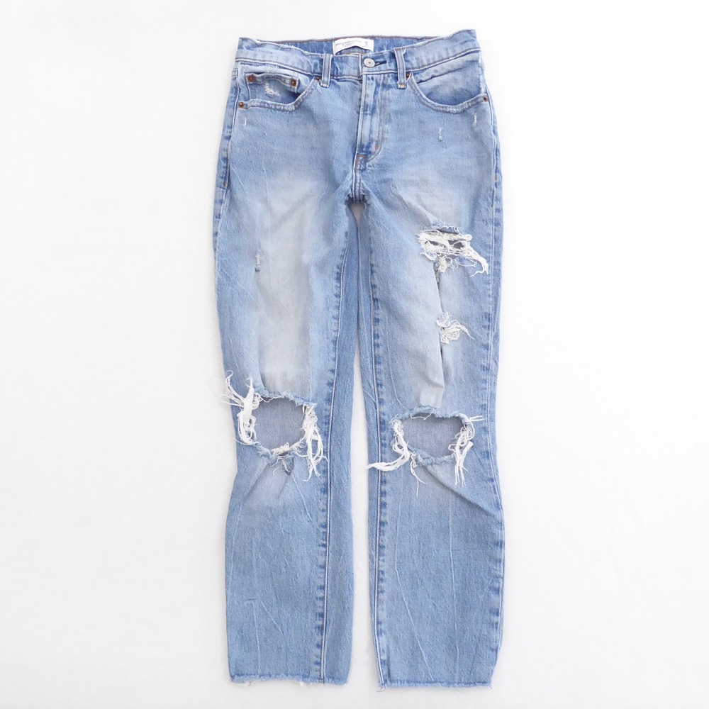 Abercrombie Fitch The Boyfriend Mid Rise Distressed Ripped Jeans Women Size 26